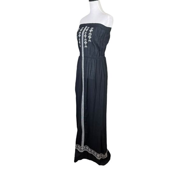 Neiman Marcus NWT Black Knit White Embroidered Strapless Tube Boho Maxi Dress - Picture 2 of 10
